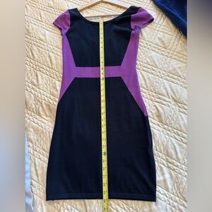BEBE dress; black & purple Fitted Cute, size S
